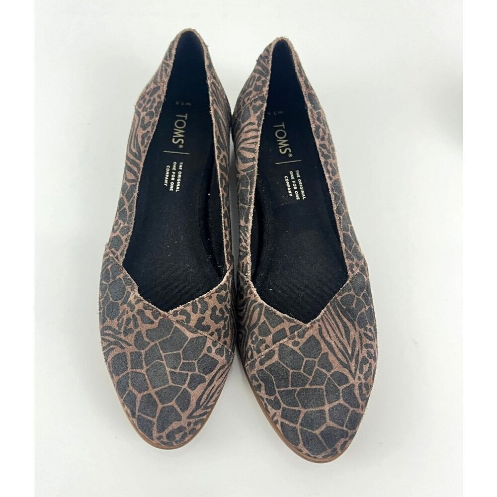 TOMS Womens Julie Leopard Suede Flats Slip On W 7.5 Shoes Black Brown